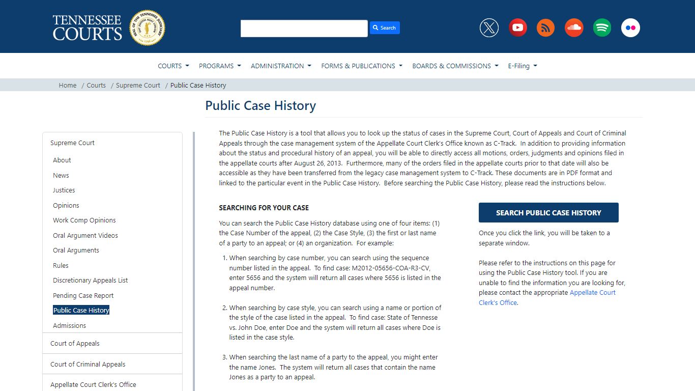 Public Case History | Tennessee Administrative Office of the Courts